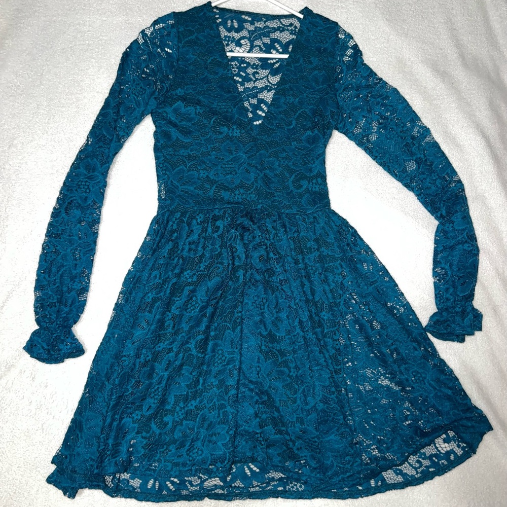 Teal LS lace dress